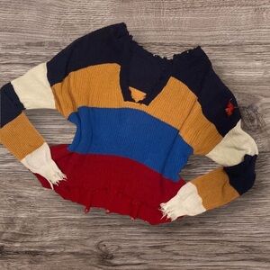 Multi color Cropped Raw Hem Sweater